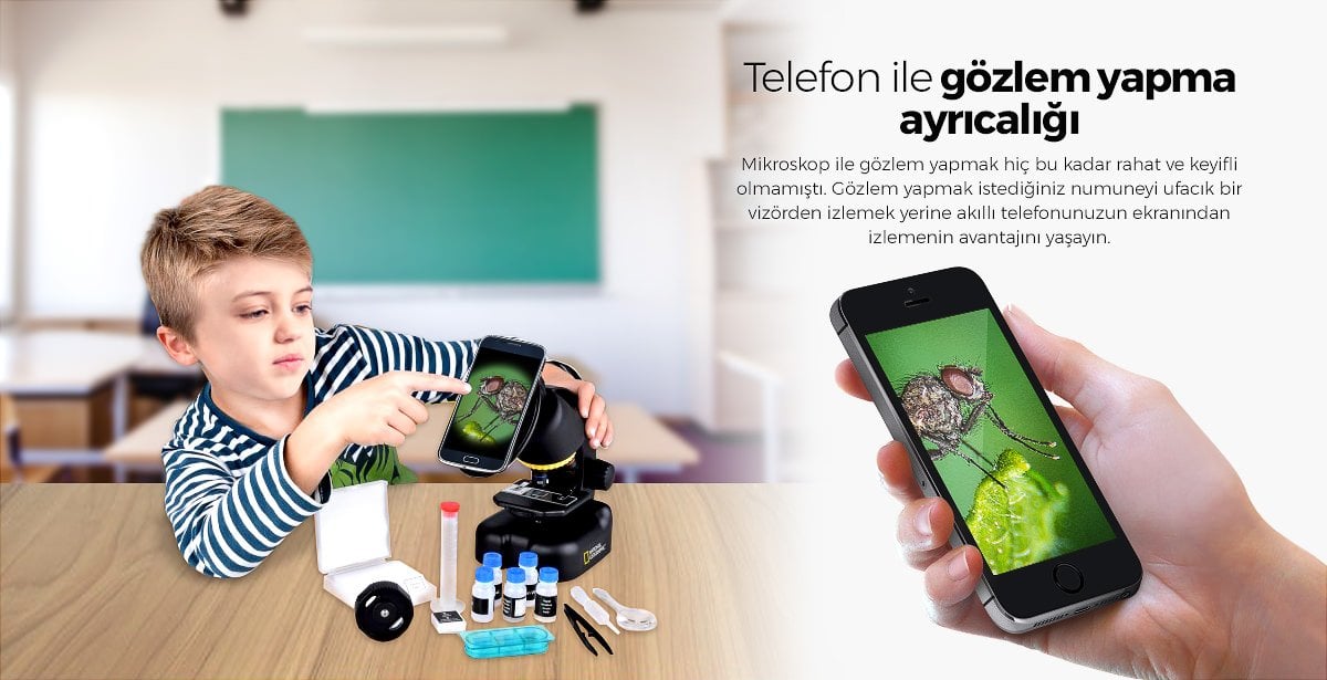 Bresser National Geographic Öğrenci Mikroskobu Akıllı Telefon Adaptörü ile 40–640x Microscope with smartphone adapter